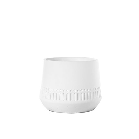 URBAN TRENDS COLLECTION Cement Round Pot with Debossed Banded Tribal  Tapered Bottom Design Painted White Large 53620